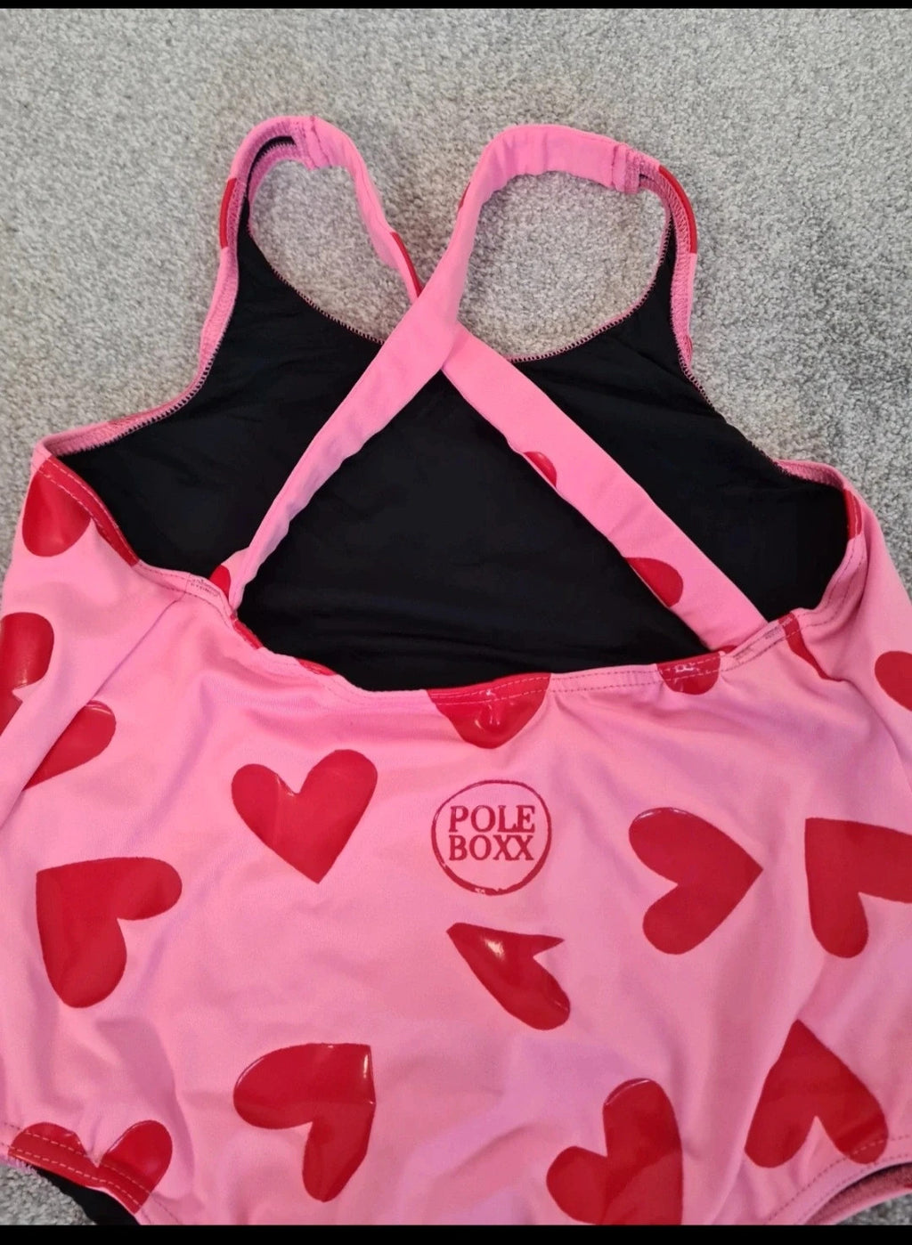 Pole boxx women pink hearts sticky bodysuit high-cut racer back stretchy dance performance XL/14