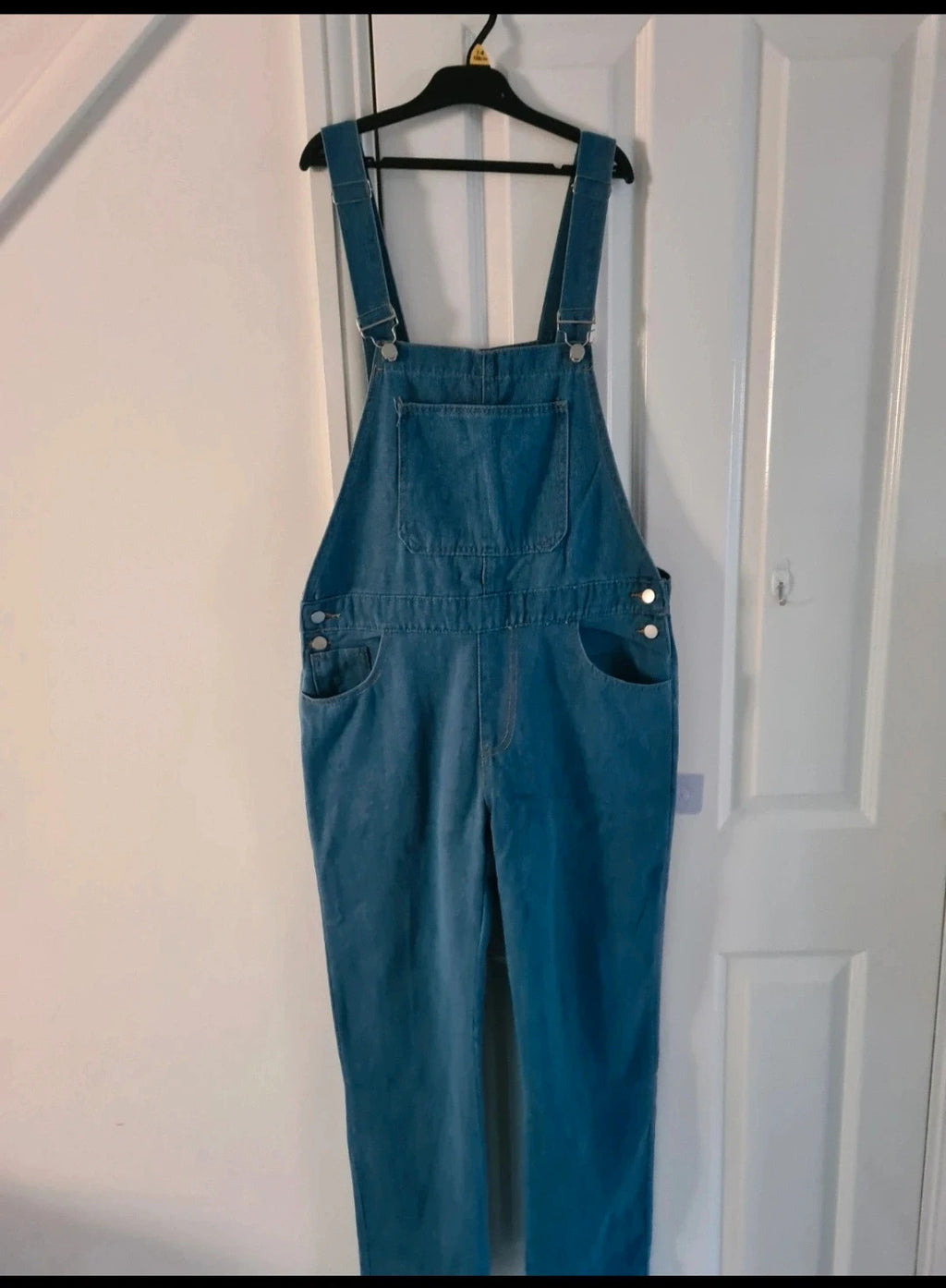 Generic denim overalls dungarees jumpsuit women cotton rich straight leg mid blue casual M/10-12