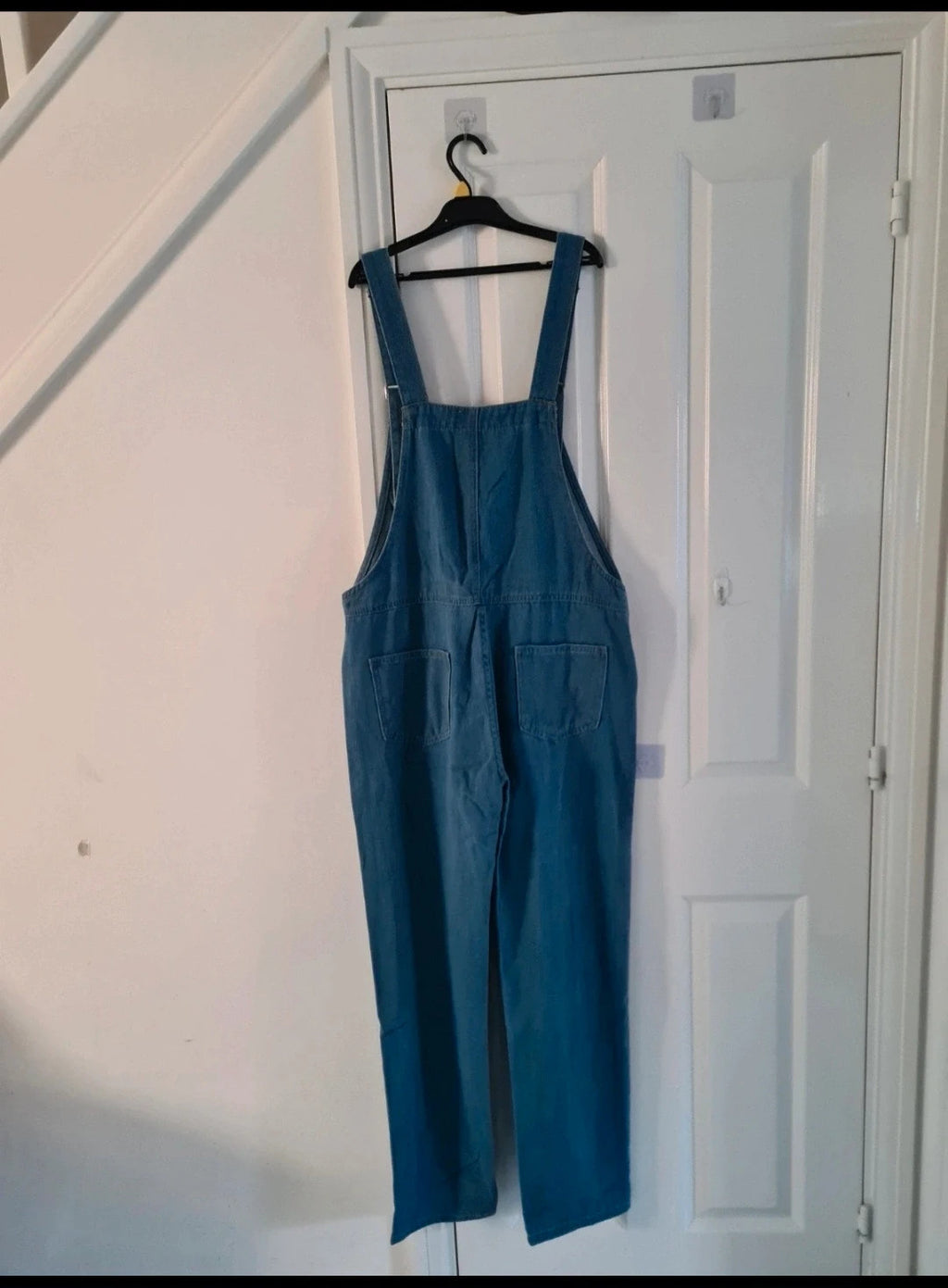 Generic denim overalls dungarees jumpsuit women cotton rich straight leg mid blue casual M/10-12