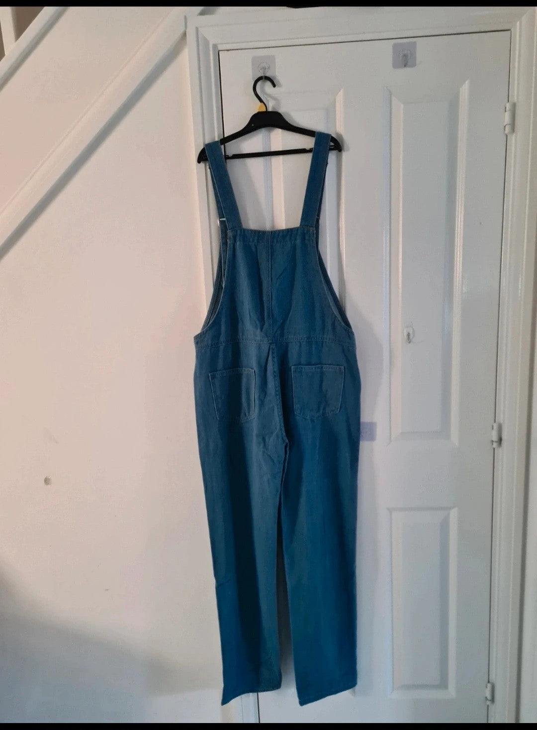 Generic denim overalls dungarees jumpsuit women cotton rich straight leg mid blue casual M/10-12