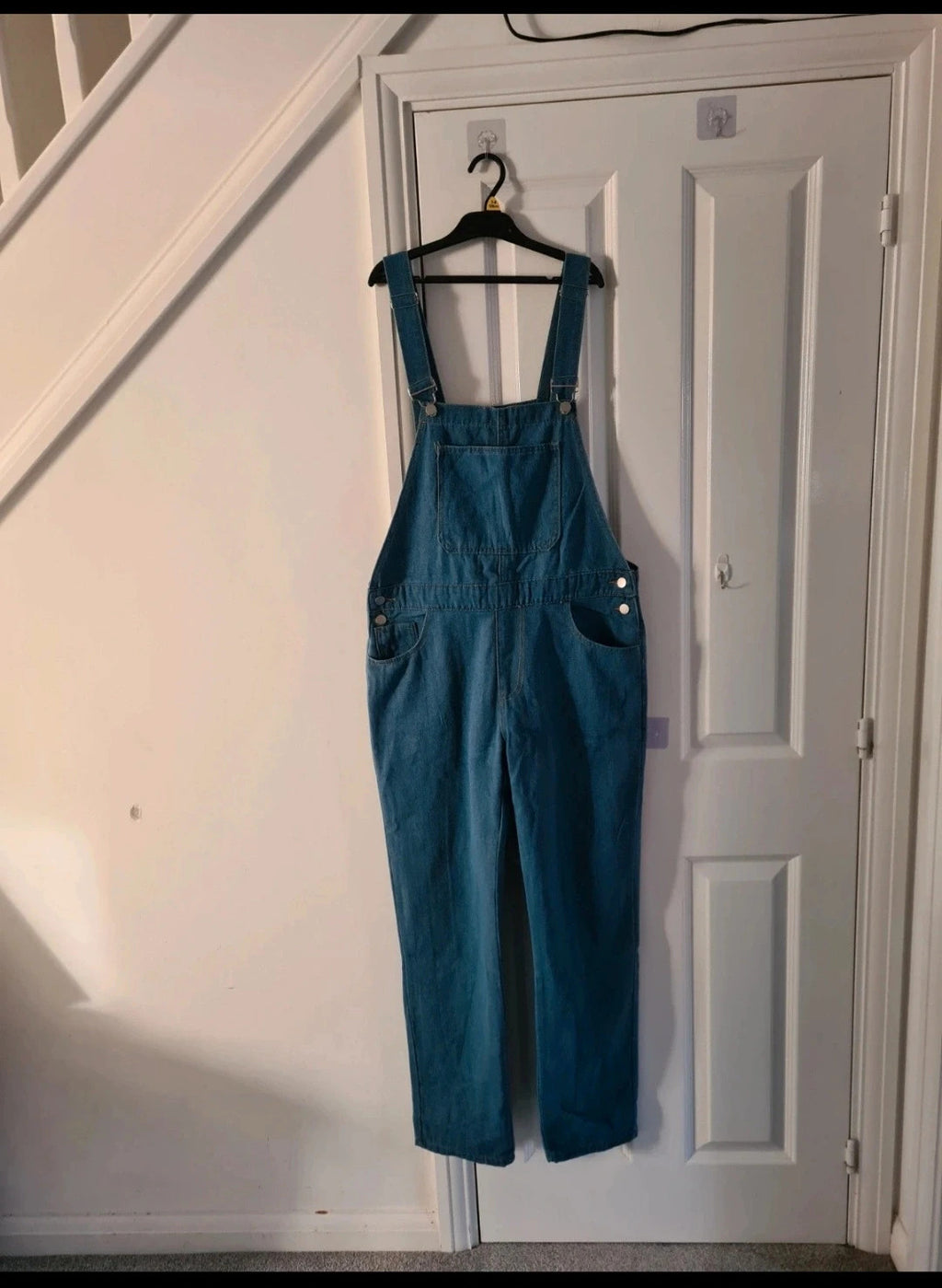 Generic denim overalls dungarees jumpsuit women cotton rich straight leg mid blue casual M/10-12