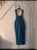 Generic denim overalls dungarees jumpsuit women cotton rich straight leg mid blue casual M/10-12