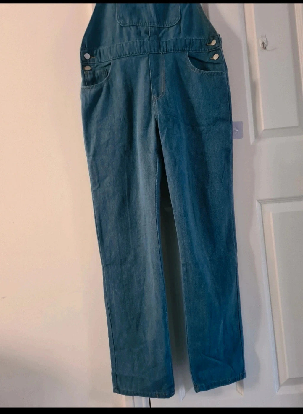 Generic denim overalls dungarees jumpsuit women cotton rich straight leg mid blue casual M/10-12