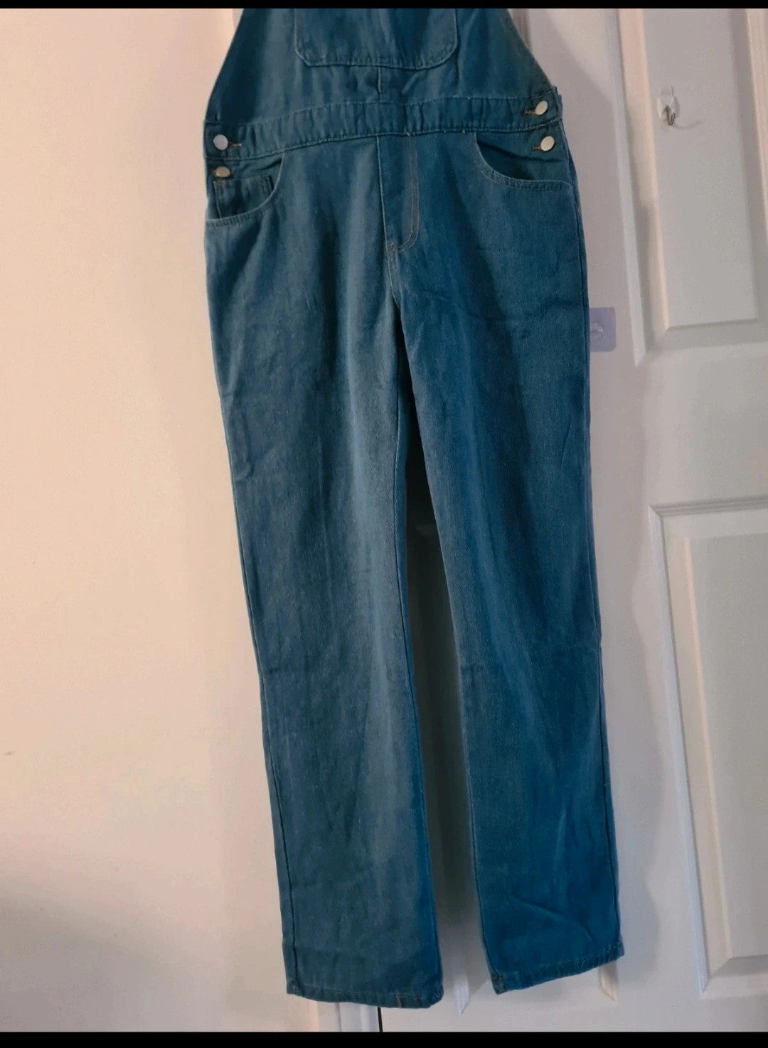 Generic denim overalls dungarees jumpsuit women cotton rich straight leg mid blue casual M/10-12