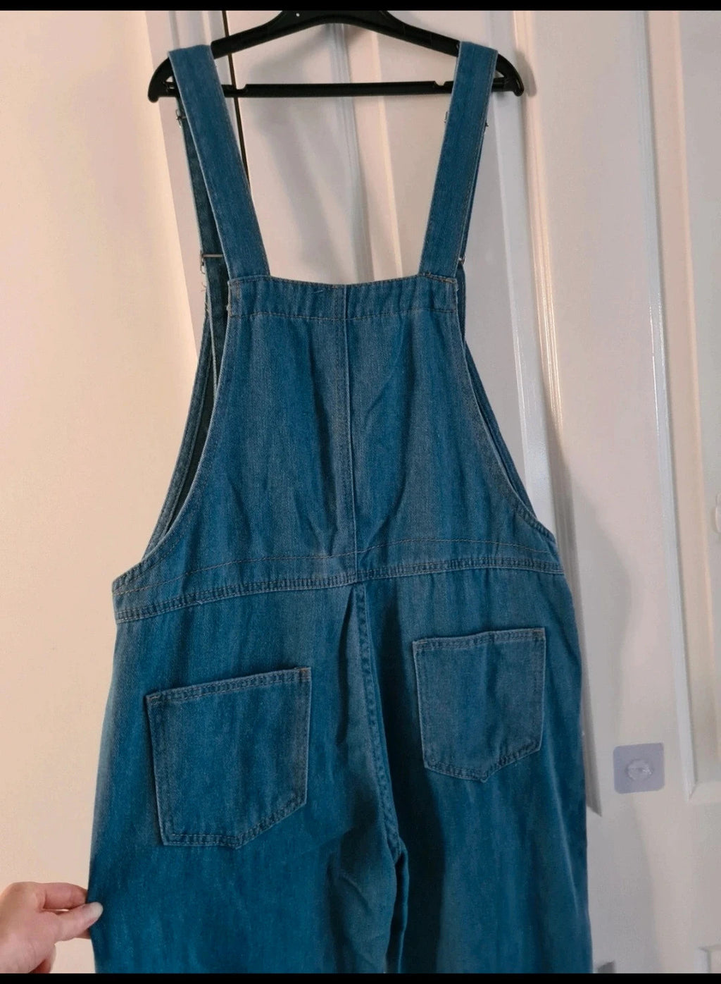 Generic denim overalls dungarees jumpsuit women cotton rich straight leg mid blue casual M/10-12