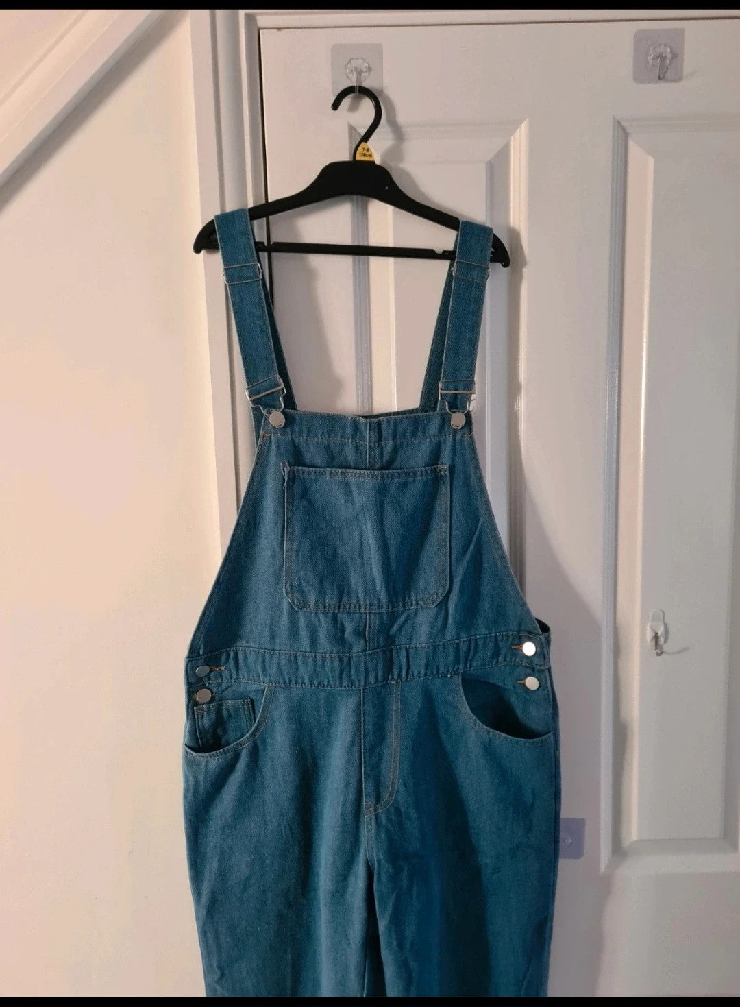 Generic denim overalls dungarees jumpsuit women cotton rich straight leg mid blue casual M/10-12