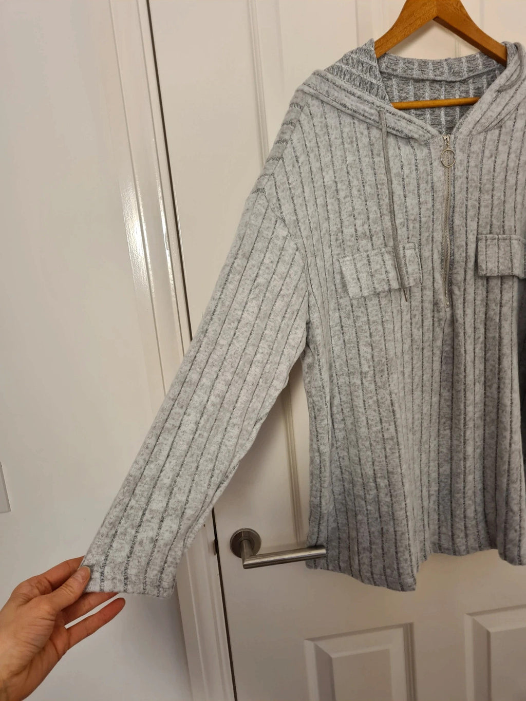 Shein ribbed half zip neck hoodie women loose fit casual lounge sweater grey 2XL/16