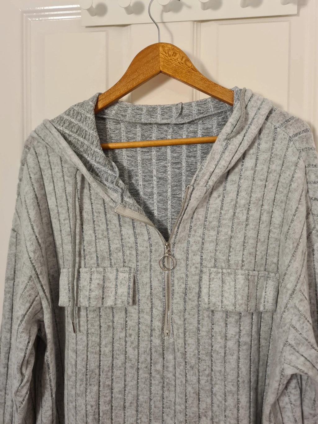 Shein ribbed half zip neck hoodie women loose fit casual lounge sweater grey 2XL/16