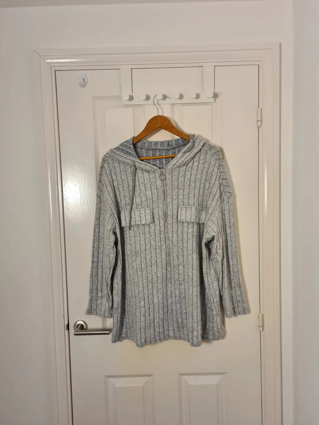 Shein ribbed half zip neck hoodie women loose fit casual lounge sweater grey 2XL/16