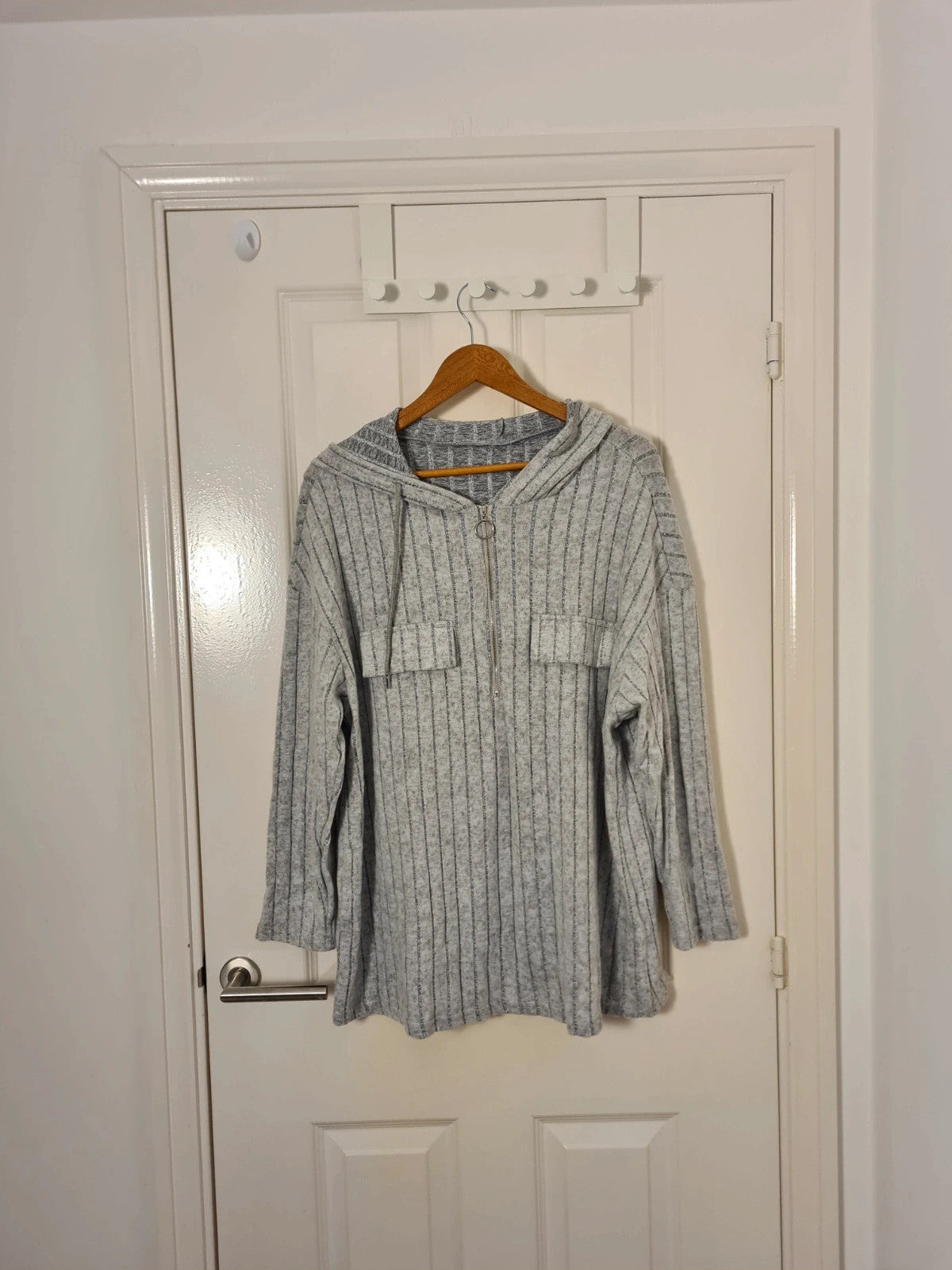 Shein ribbed half zip neck hoodie women loose fit casual lounge sweater grey 2XL/16