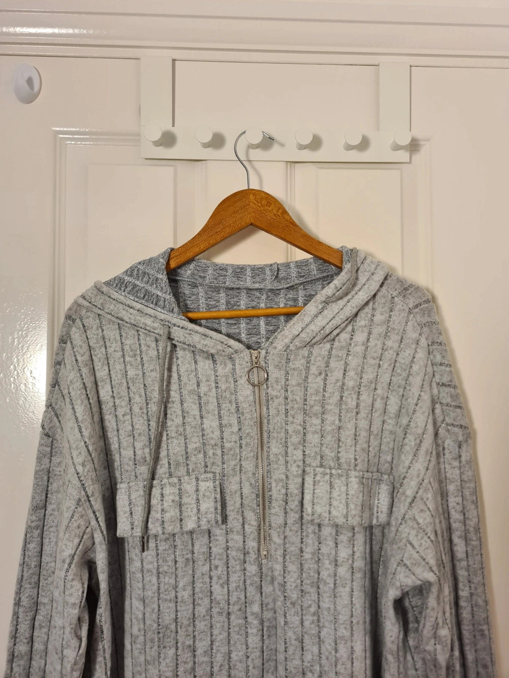 Shein ribbed half zip neck hoodie women loose fit casual lounge sweater grey 2XL/16