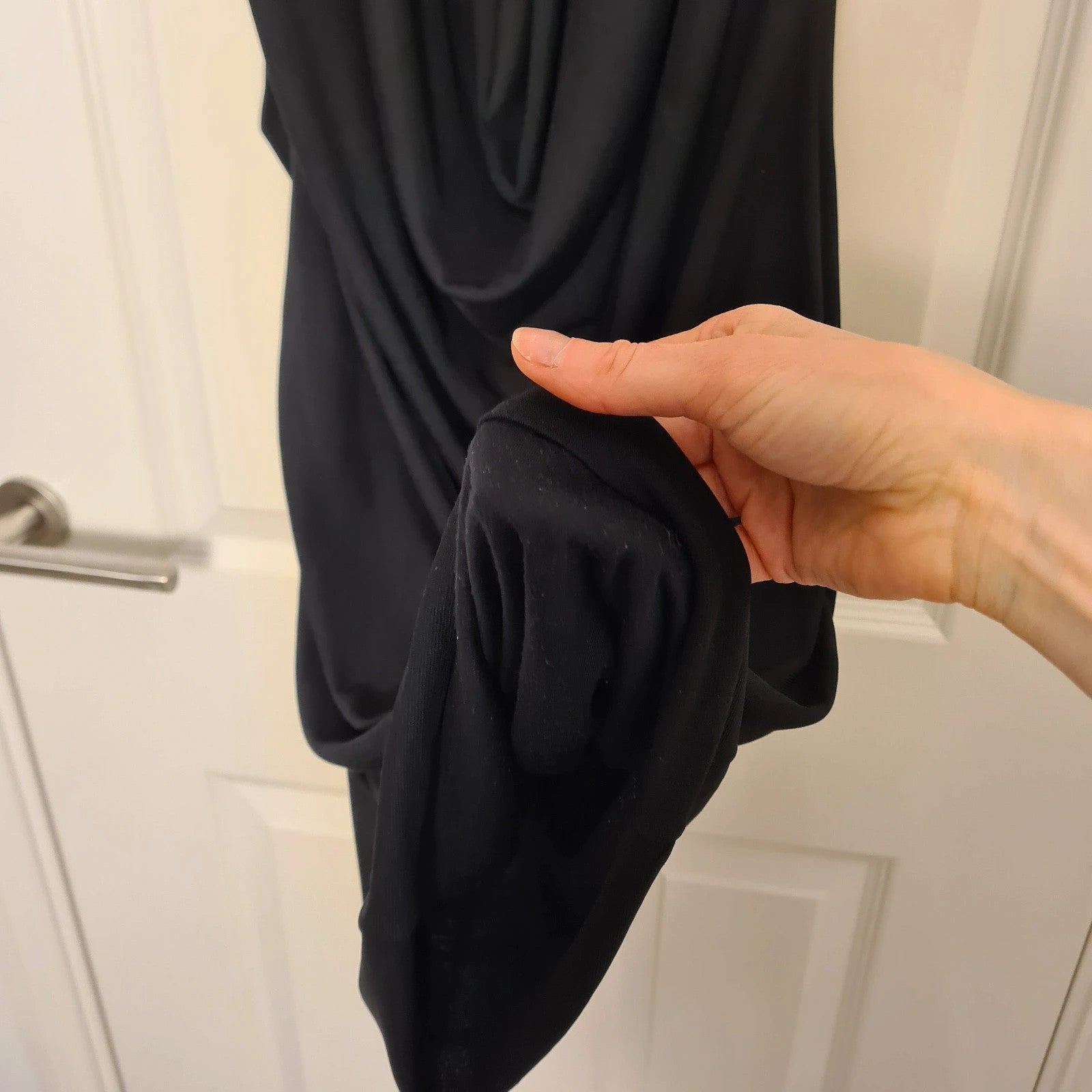 River Island sleeveless drape shift mini dress women lined cowl neckline plunge cowl back black M/10