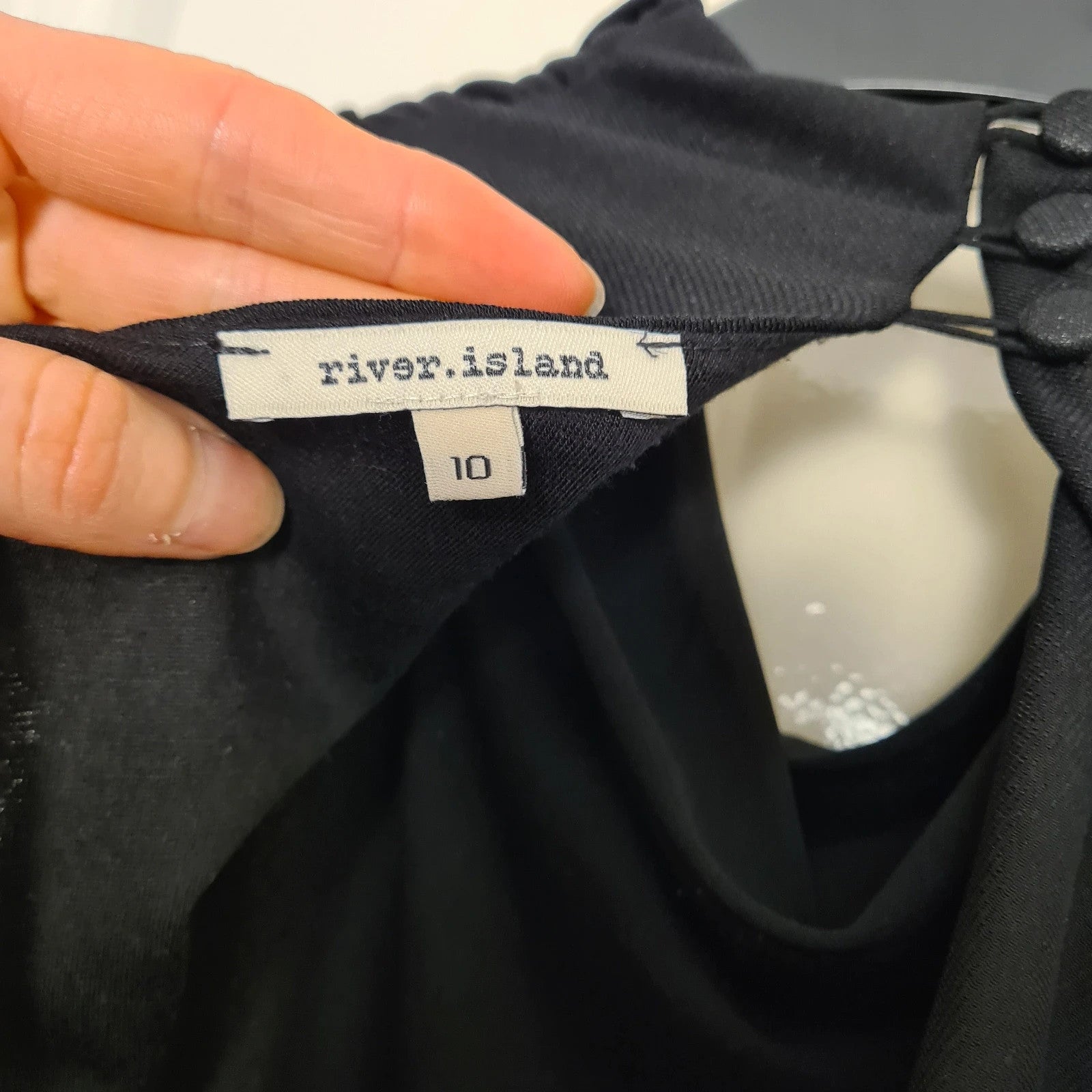 River Island sleeveless drape shift mini dress women lined cowl neckline plunge cowl back black M/10