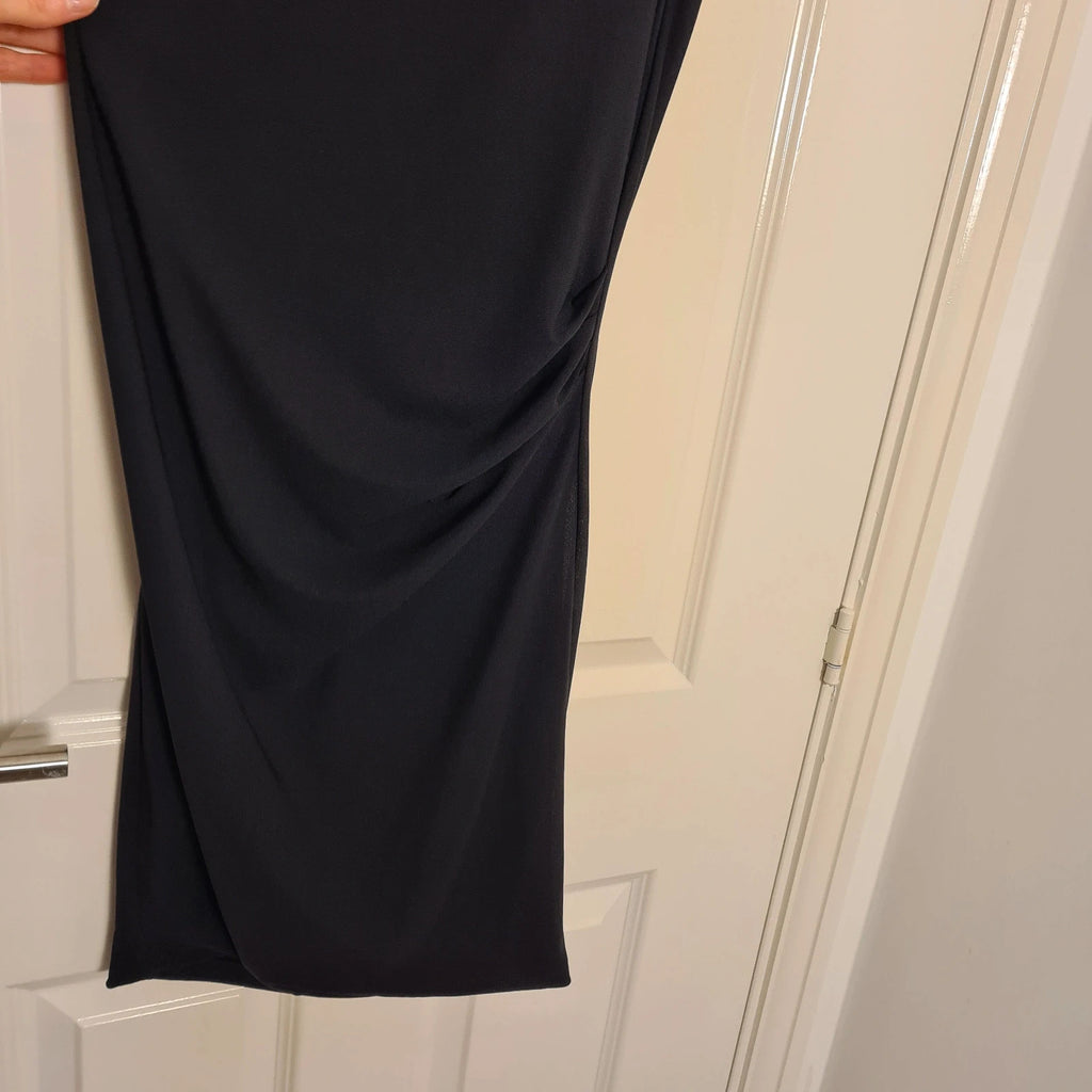 River Island sleeveless drape shift mini dress women lined cowl neckline plunge cowl back black M/10