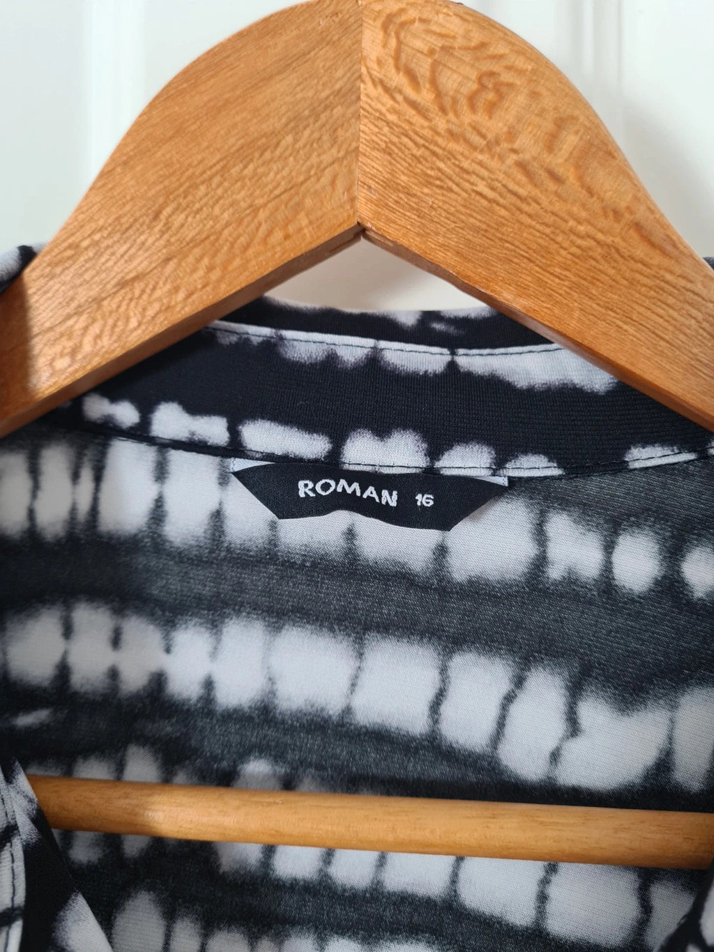 Roman drop shoulder tie dye shirt women blouse 3/4 sleeve buttons collar neck grey/black 2XL/16