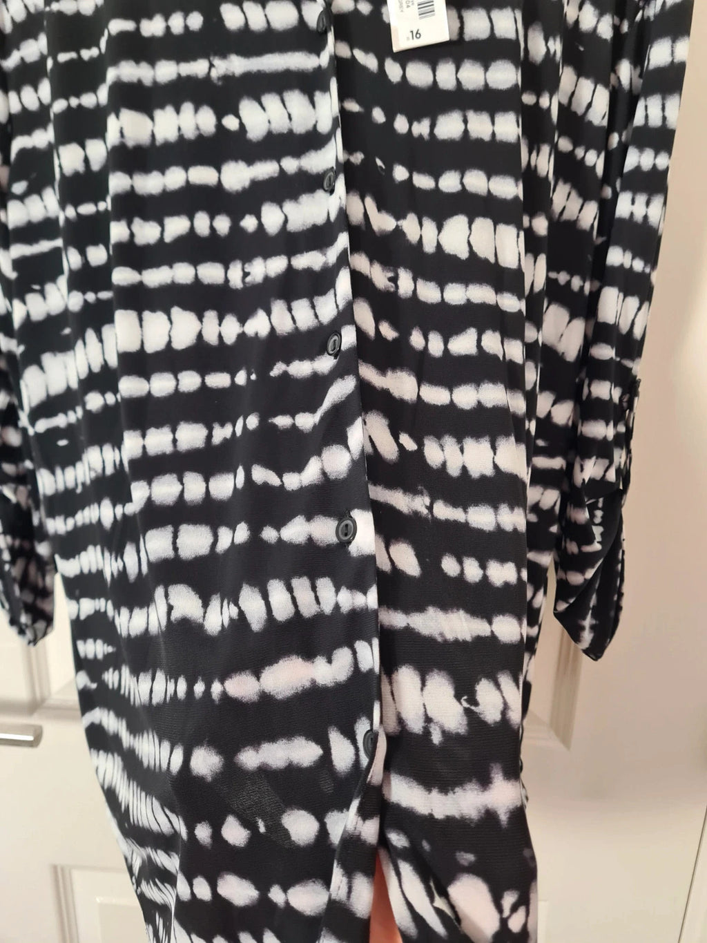 Roman drop shoulder tie dye shirt women blouse 3/4 sleeve buttons collar neck grey/black 2XL/16