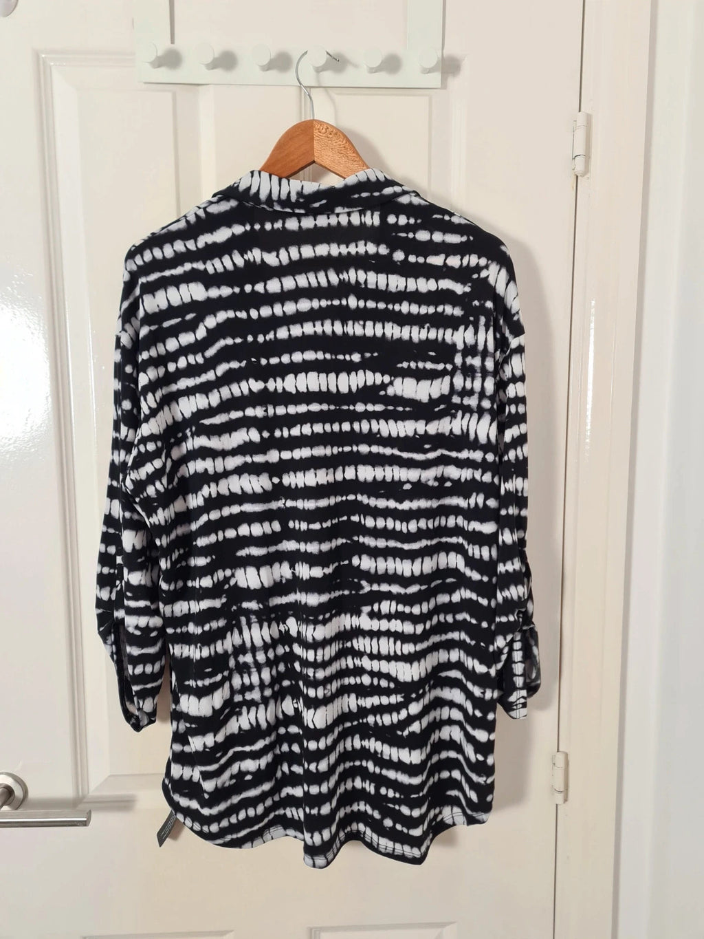 Roman drop shoulder tie dye shirt women blouse 3/4 sleeve buttons collar neck grey/black 2XL/16