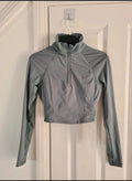 Oysho comfortlux rib long sleeve top women high zip neck slim fit crop length workout gym grey M/10