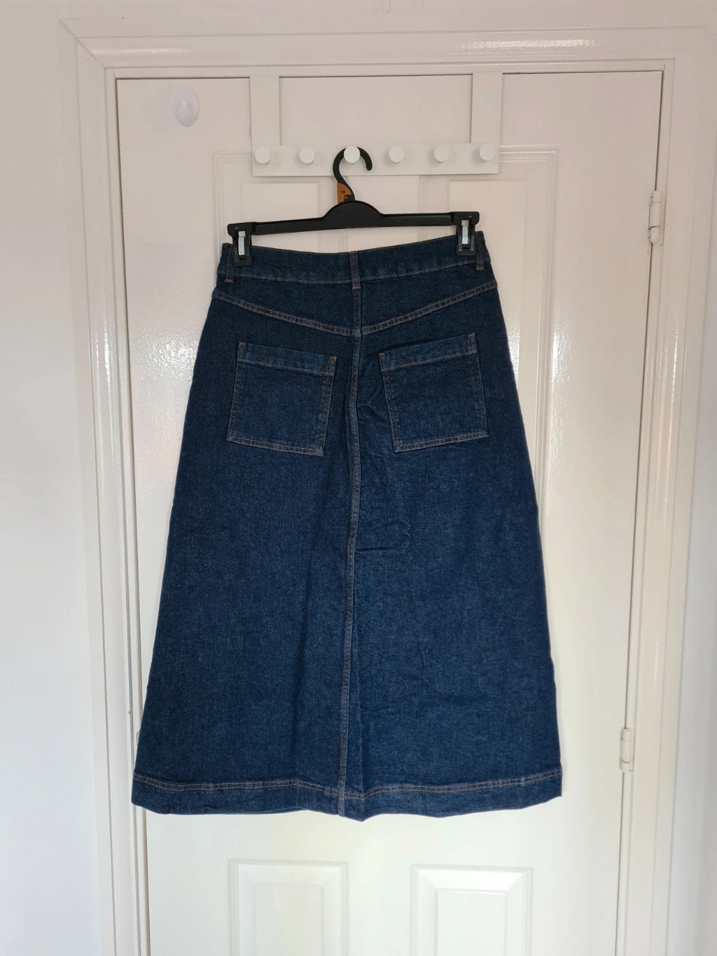 Seasalt Cornwall bowline denim midi skirt women A-line split front hem cotton indygo dyed/navy M/10