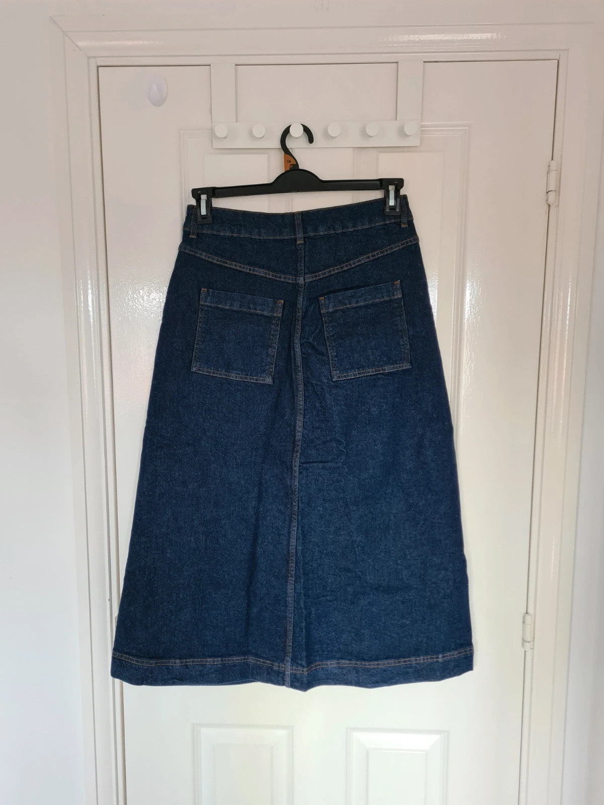 Seasalt Cornwall bowline denim midi skirt women A-line split front hem cotton indygo dyed/navy M/10