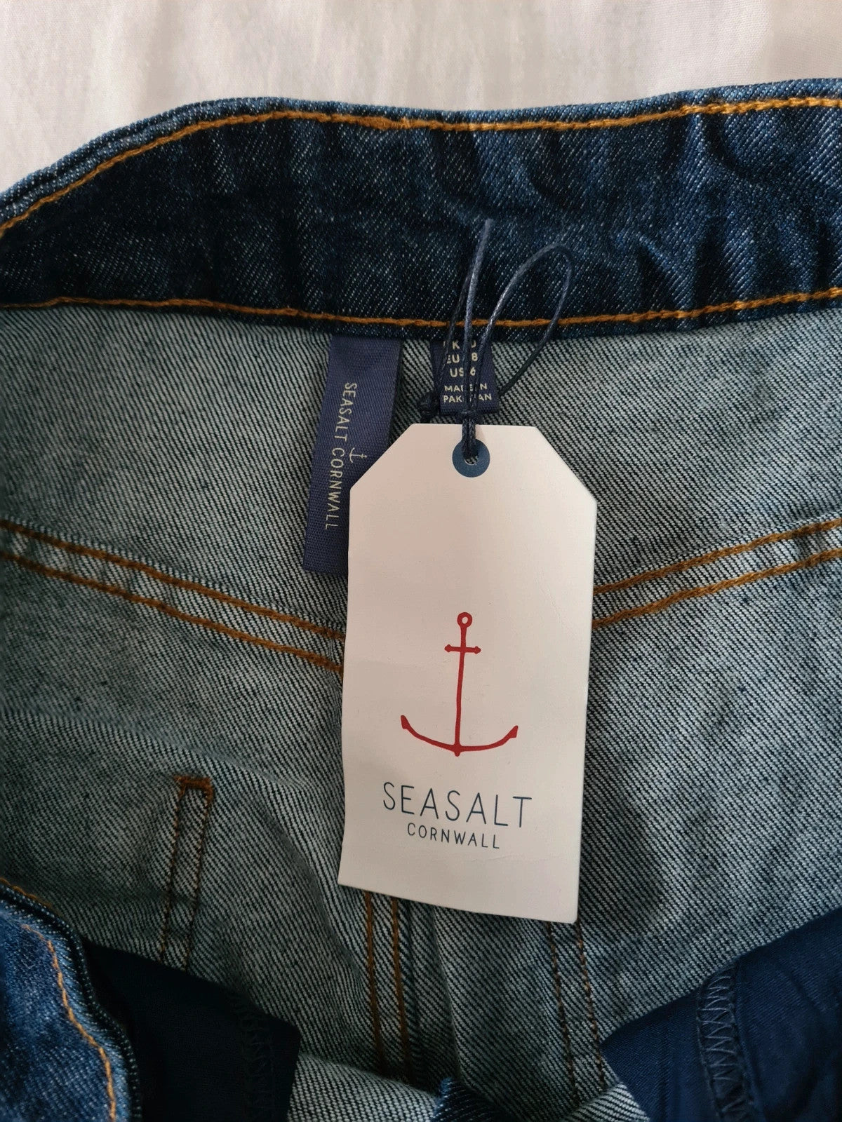 Seasalt Cornwall bowline denim midi skirt women A-line split front hem cotton indygo dyed/navy M/10