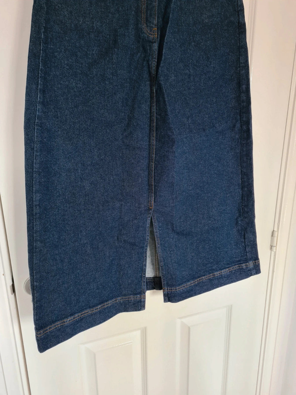 Seasalt Cornwall bowline denim midi skirt women A-line split front hem cotton indygo dyed/navy M/10