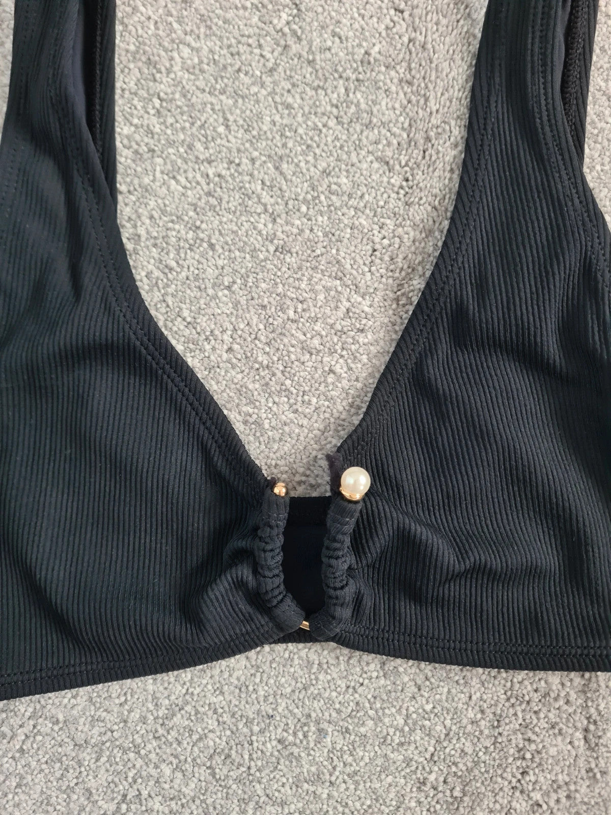 Topshop rib non padded bikini top asymmetric metal trim women straps swim set casual black M/10