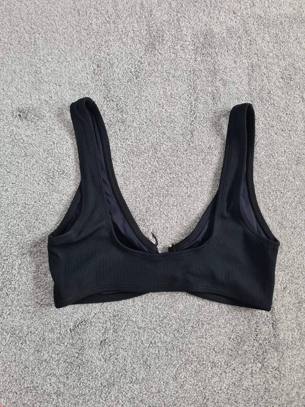 Topshop rib non padded bikini top asymmetric metal trim women straps swim set casual black M/10