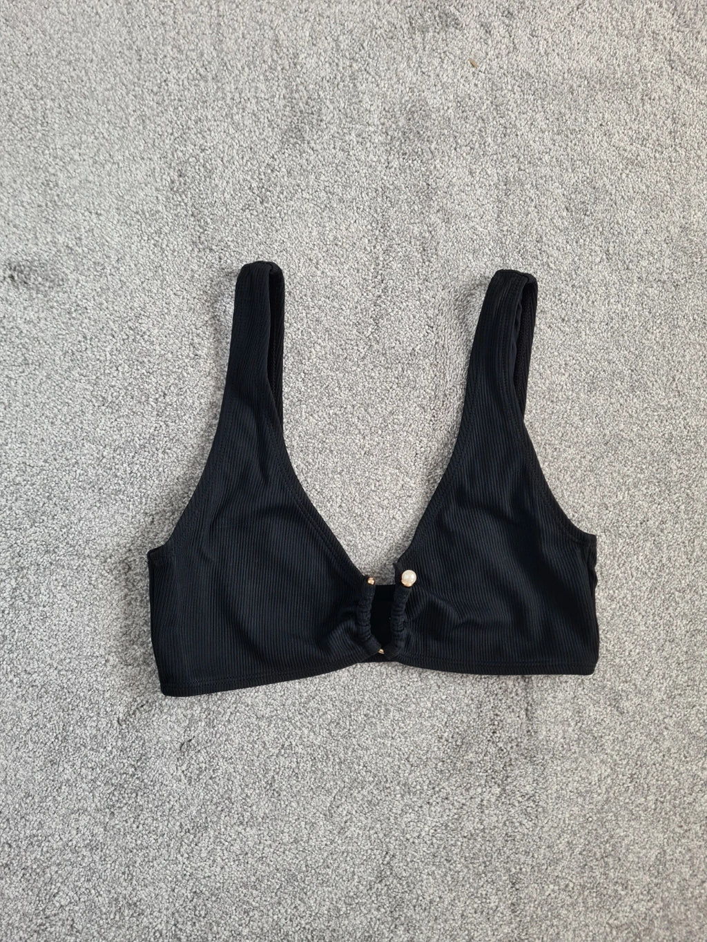 Topshop rib non padded bikini top asymmetric metal trim women straps swim set casual black M/10