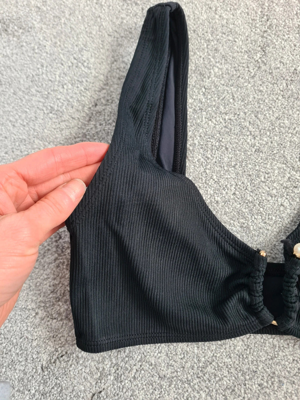 Topshop rib non padded bikini top asymmetric metal trim women straps swim set casual black M/10