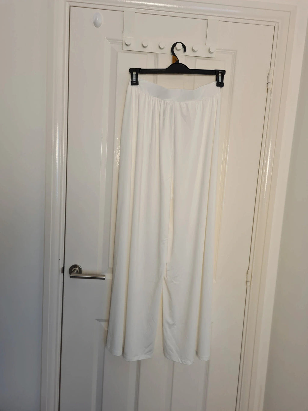Shein 2psc set crop short sleeve top wide straight leg pants women elastic waist slim fit white M/10