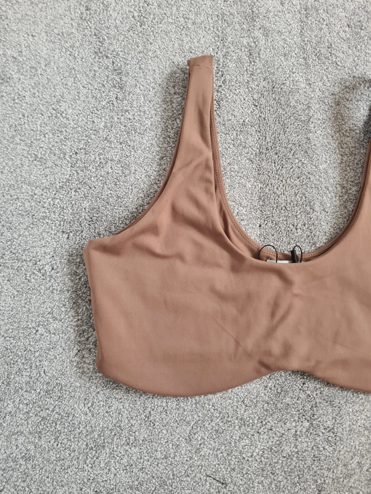 Fashion Nova sport bra crop top wide straps wome scoop neck activewear casual underwear beige XL/14