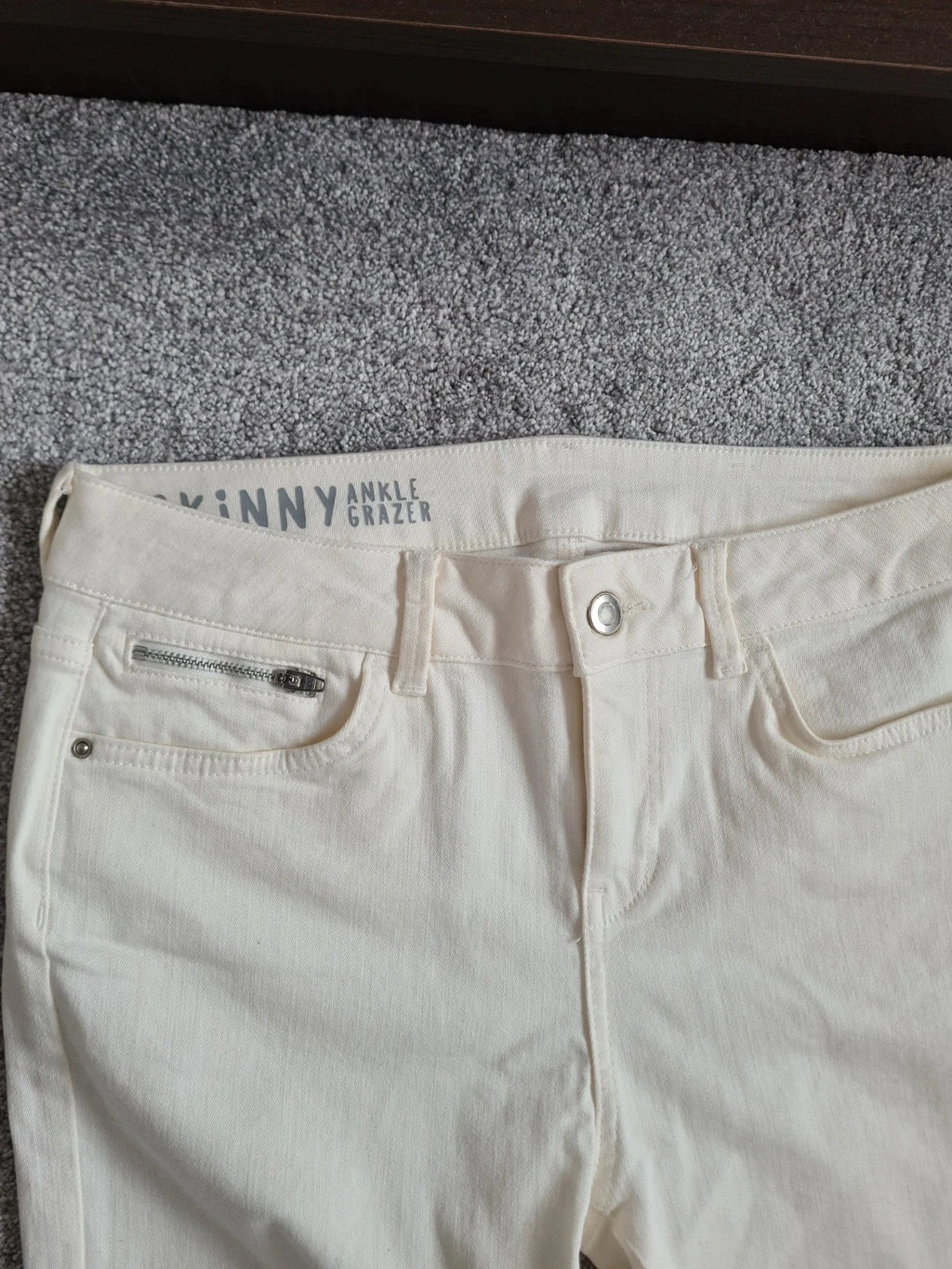 M&S skinny ankle grazer straight leg jeans women cotton slim fit mid rise zip hem casual L/12r