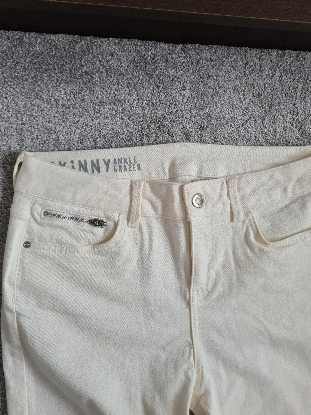 M&S skinny ankle grazer straight leg jeans women cotton slim fit mid rise zip hem casual L/12r