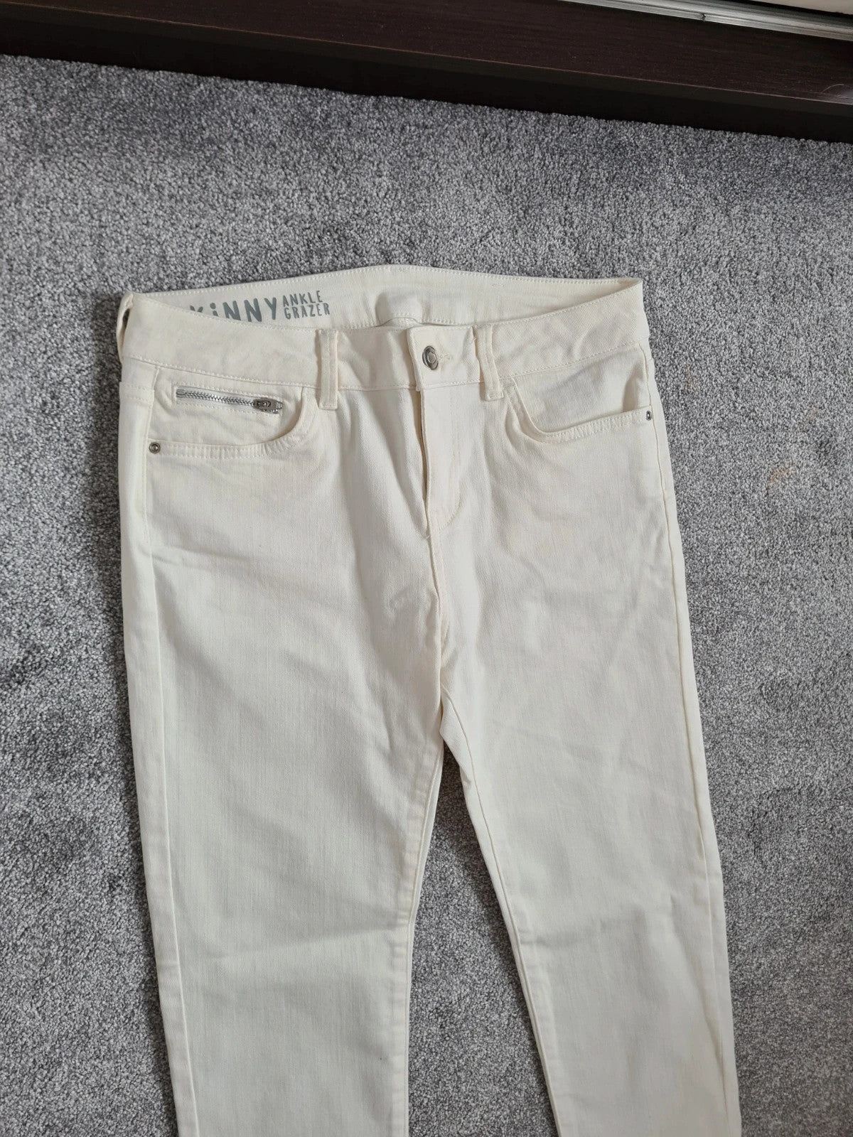 M&S skinny ankle grazer straight leg jeans women cotton slim fit mid rise zip hem casual L/12r