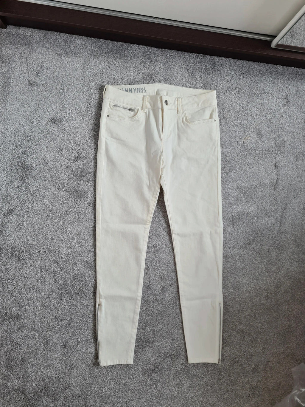 M&S skinny ankle grazer straight leg jeans women cotton slim fit mid rise zip hem casual L/12r