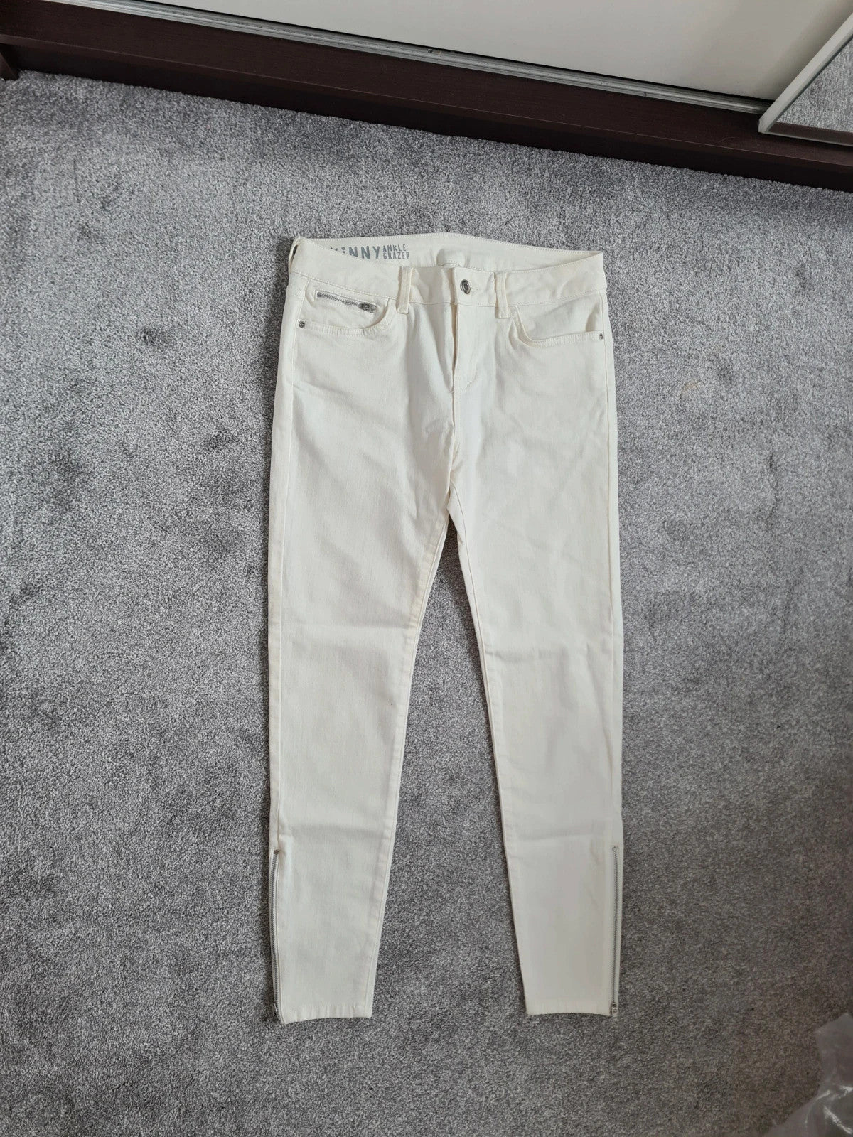 M&S skinny ankle grazer straight leg jeans women cotton slim fit mid rise zip hem casual L/12r