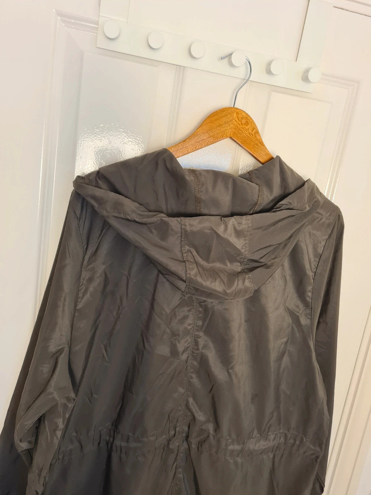 Boohoo longline hooded festival mac lightweight parka long jacket women zip-up khaki olive L/12