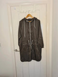 Boohoo longline hooded festival mac lightweight parka long jacket women zip-up khaki olive L/12