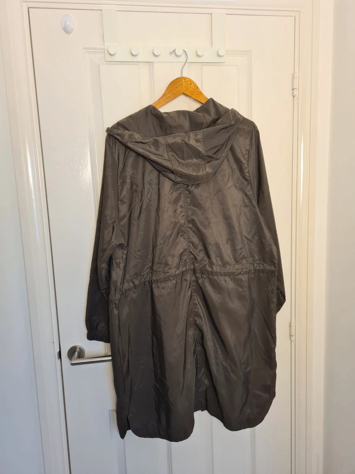 Boohoo longline hooded festival mac lightweight parka long jacket women zip-up khaki olive L/12