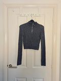 PLF sparkle high neck long sleeve crop top women sequin knit jumper navy XS/6