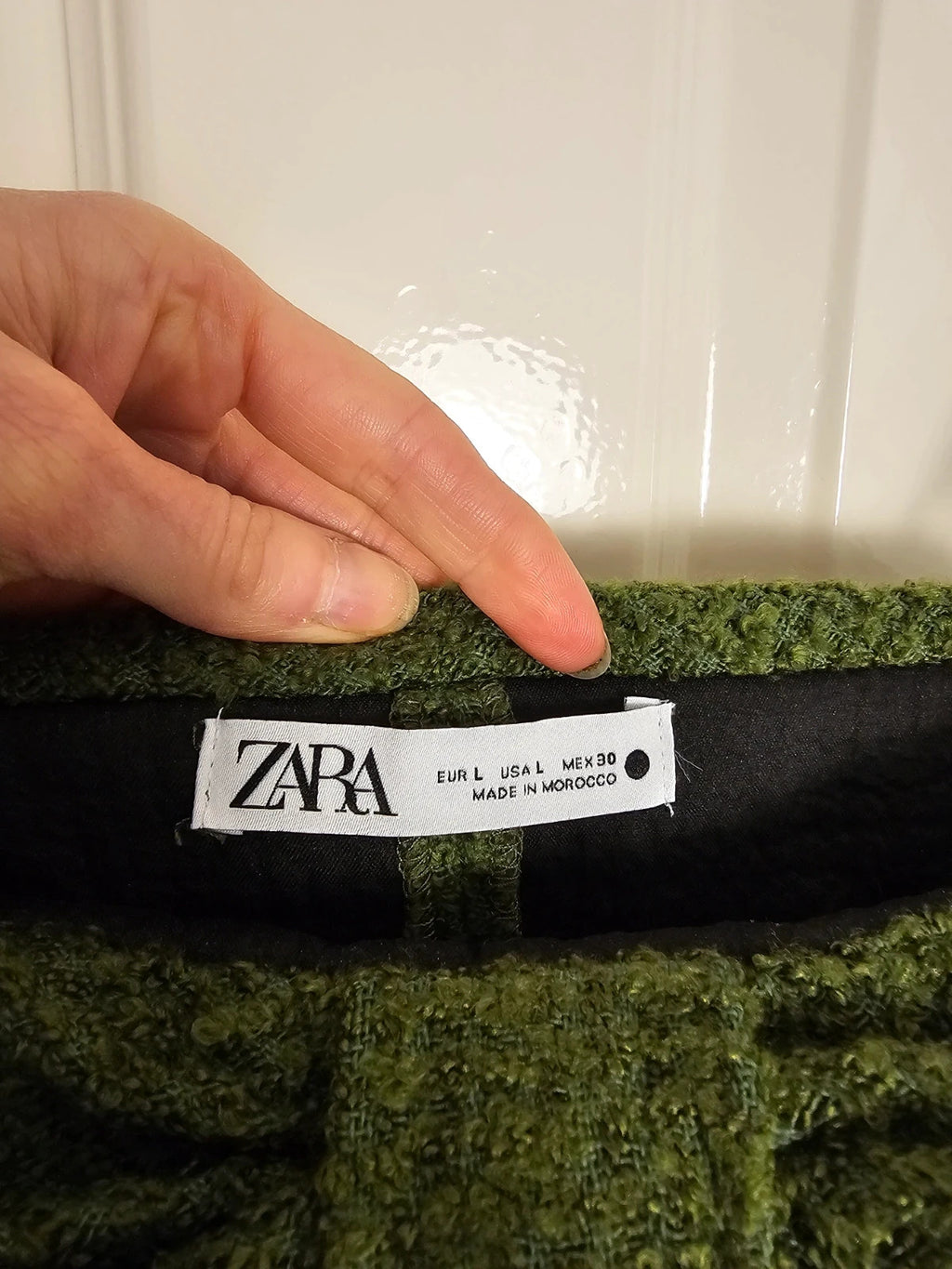 Zara knitt tweed off shoulder bow neckline mini dress women gold chain straps long sleeve green L/12