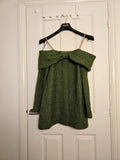 Zara knitt tweed off shoulder bow neckline mini dress women gold chain straps long sleeve green L/12