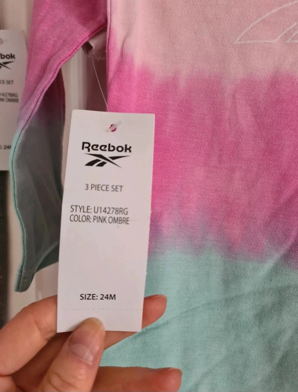 Reebok baby girls 2y set short sleeve bodysuit long top joggers/trousers cotton pink/white/grey 3pcs