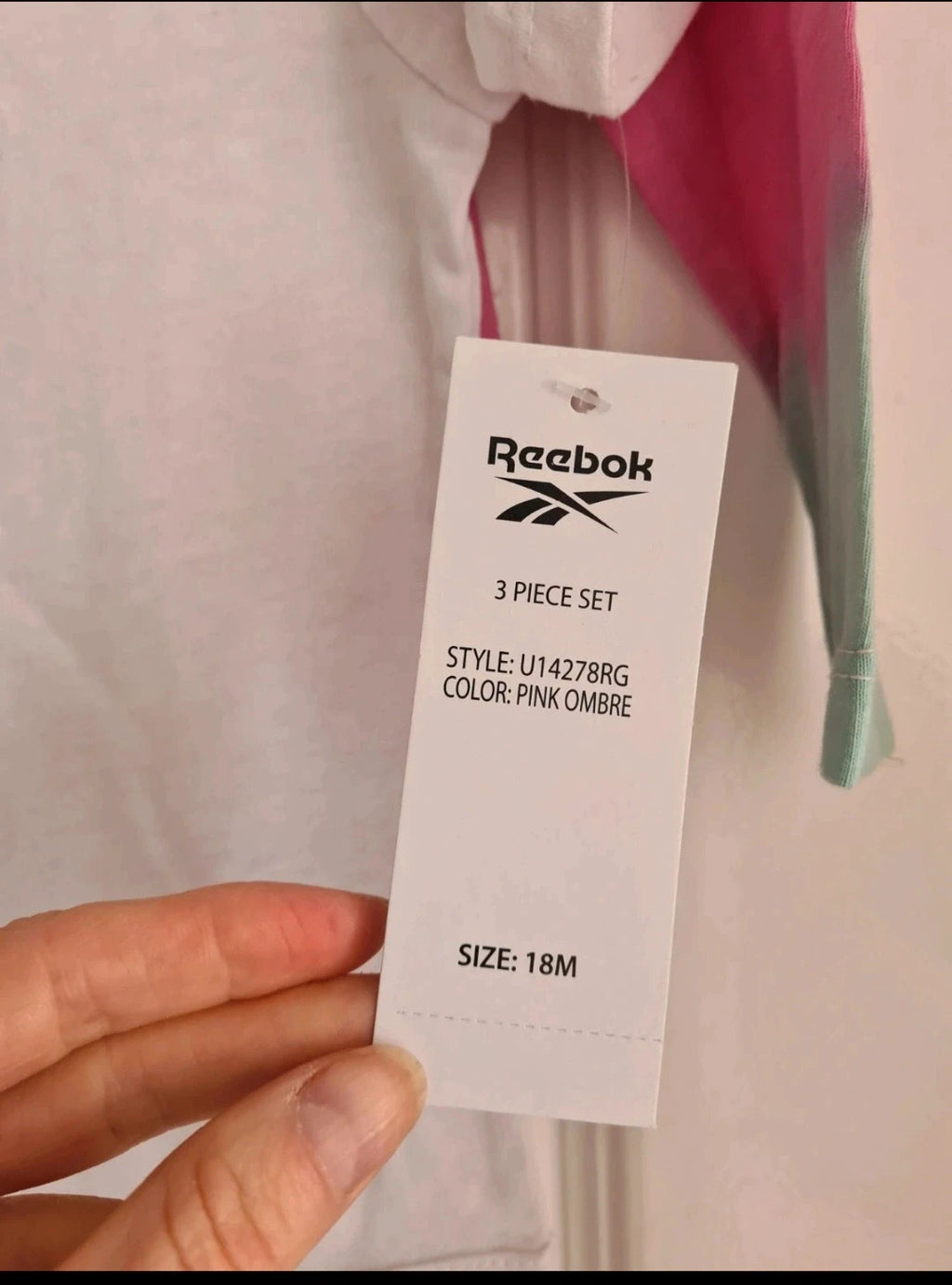 Reebok baby girls 18m set3x short sleeve bodysuit long top trousers/joggers cotton pink white grey