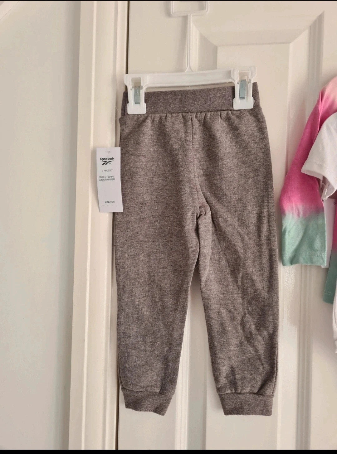Reebok baby girls 18m set3x short sleeve bodysuit long top trousers/joggers cotton pink white grey