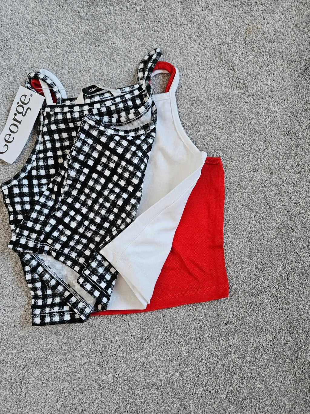 George kids girls 6/7y 6pcs set sleeveless cami top with cycling shorts cotton red/white/black