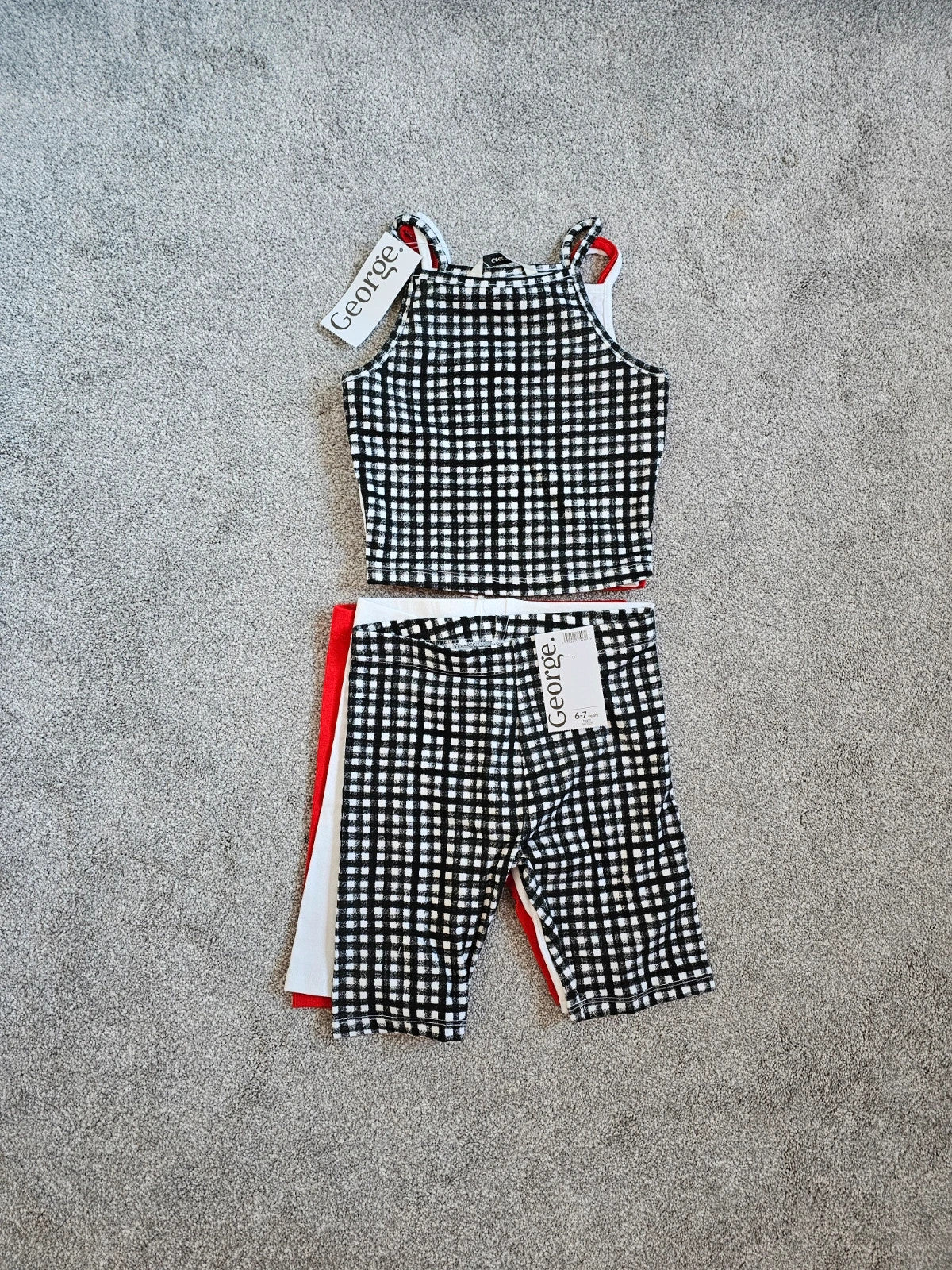 George kids girls 6/7y 6pcs set sleeveless cami top with cycling shorts cotton red/white/black