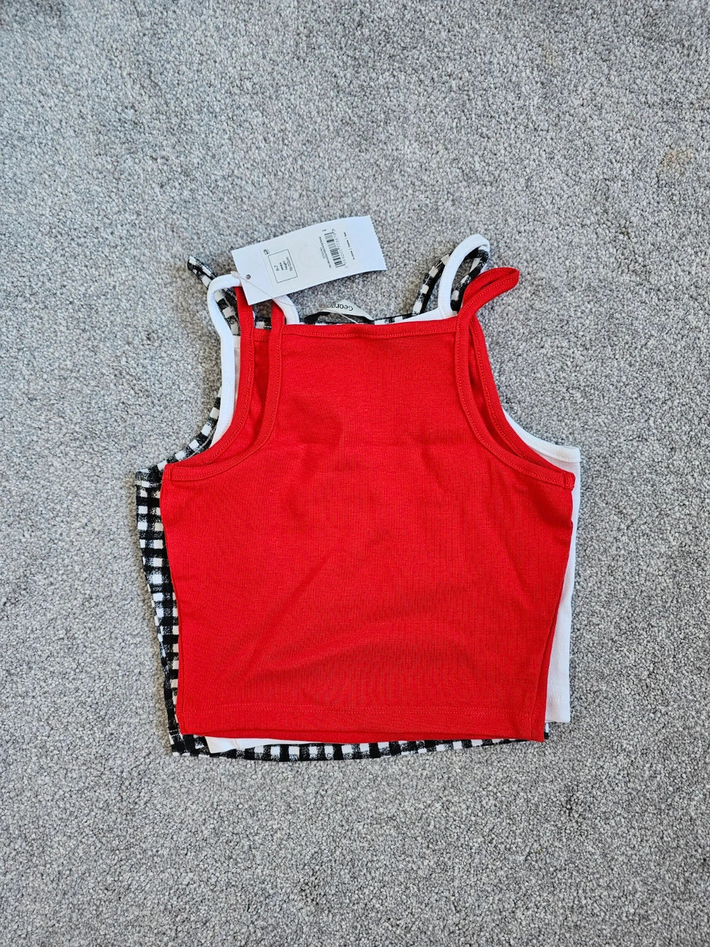 George kids girls 6/7y 6pcs set sleeveless cami top with cycling shorts cotton red/white/black