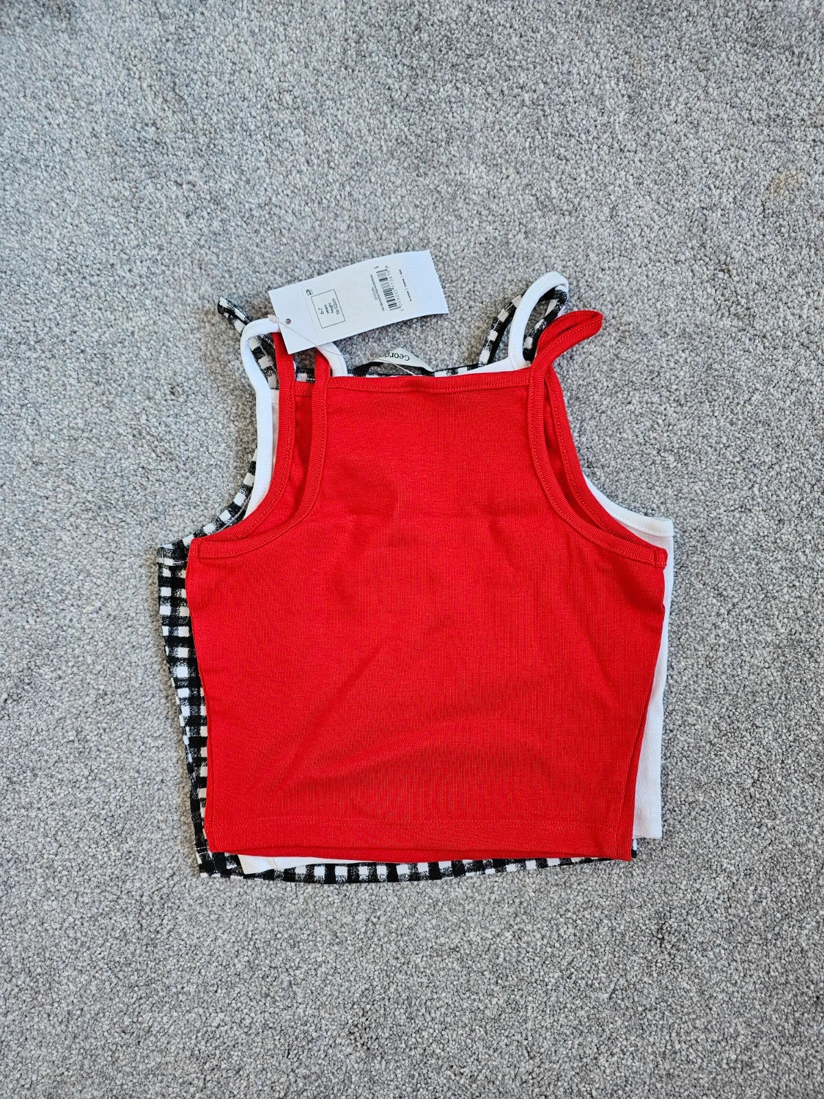 George kids girls 6/7y 6pcs set sleeveless cami top with cycling shorts cotton red/white/black